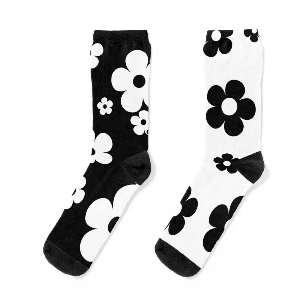 

60's Retro Pop Small Flowers in Black and White Socks Men's Sports winter gifts Socks Man Women's