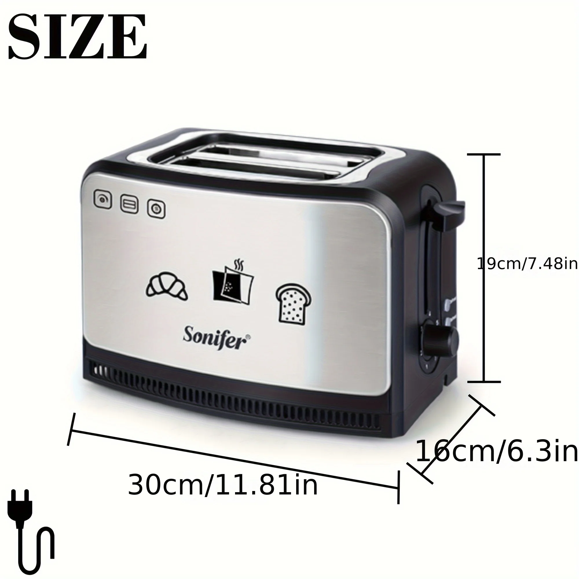 1 Pcs Plug-In Sonifer Toaster Model Sf-6088 2 Pieces Cool Touch Toaster 3 Functions: Defrost, Reverse Heating, Canceling 7 Degrees for Brown Control, Automatic Pop-Up and Automatic Pop-Up, Sliding Debris Tray