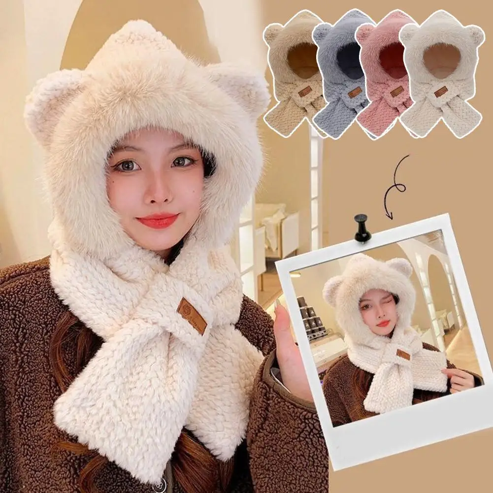 Lovely Beanie Hat Scarf Set Women Faux Fur Warm Winter Hat Children Parent Neck Circle Scarf Ski Snow Plush Bear Cap