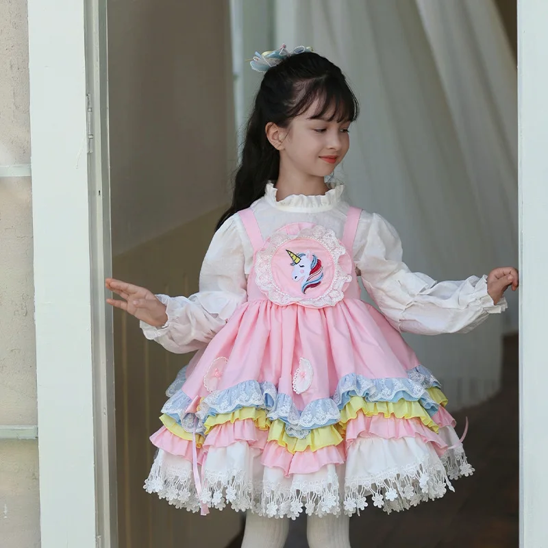 New children's clothing cute pink dress two-piece set for children's Lolita princess dress birthday party evening