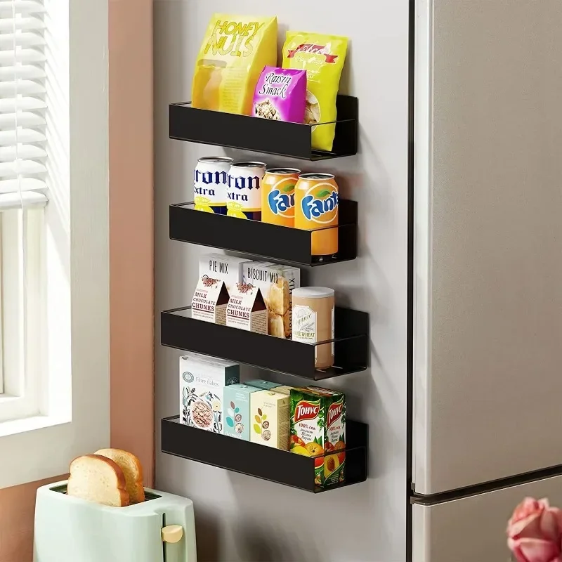 2/4PCS Removable Refrigerator Side Storage Shelf Wall-mounted Seasoning Stand Magnetic Seasoning Refrigerator Shelf kitchen storage rack magnetic storage rack spice rack kitchen organizer spice storage shelf kitchen organizer rack