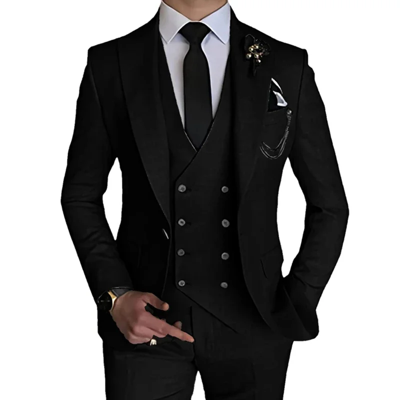 Men's 3 Pcs Suit Coat Pants Vest Solid Color Wedding Dress