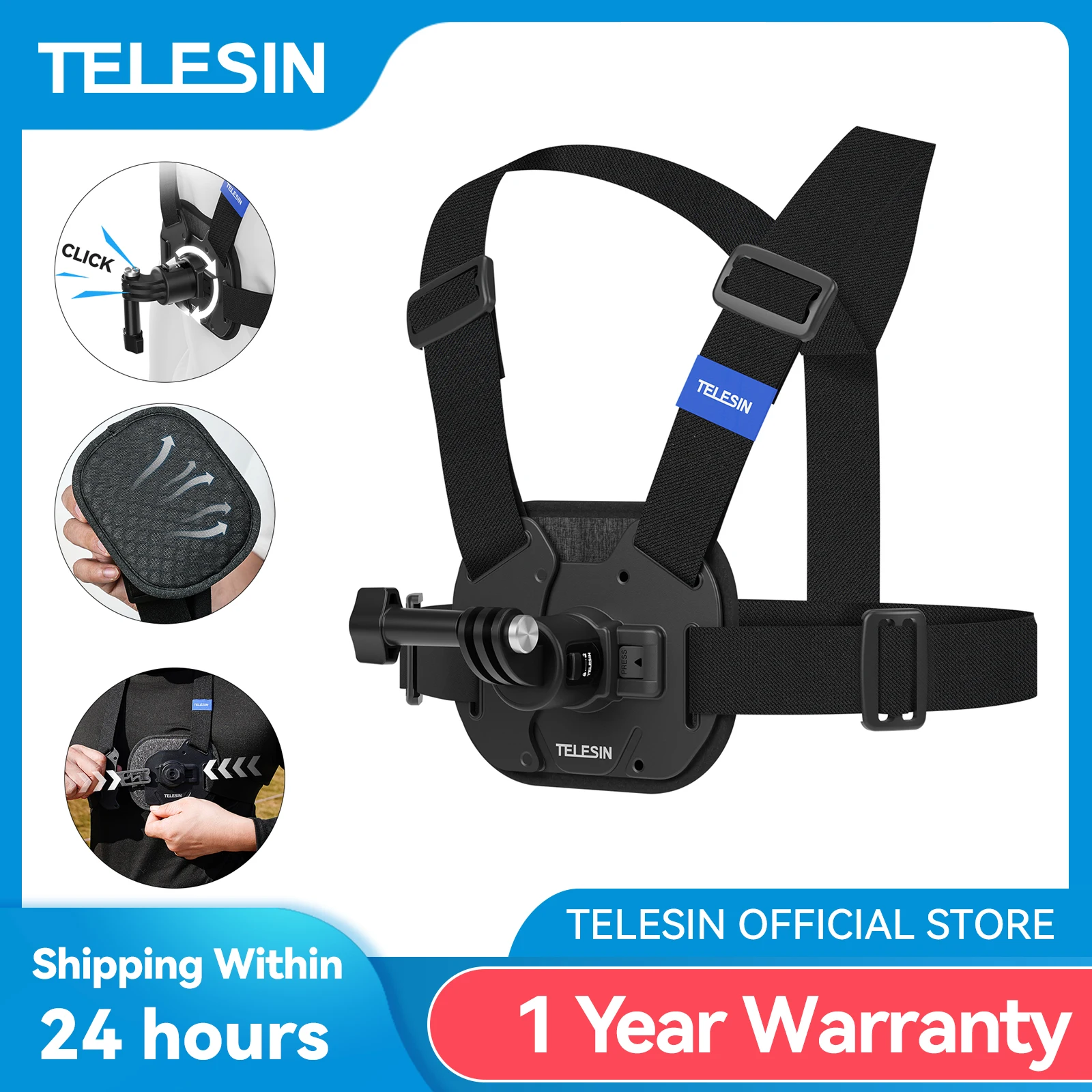 Gopro Hero 12 TELESINu00b0 Chest Mount Harness Head Mount Strap