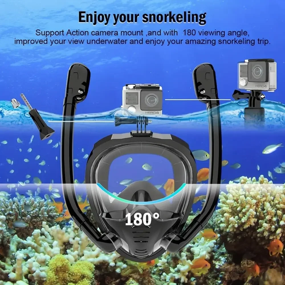Snorkeling Mask Double Tube Silicone Full Dry Diving Mask Adult Swimming Diving Goggles Self Contained Underwater Breathing
