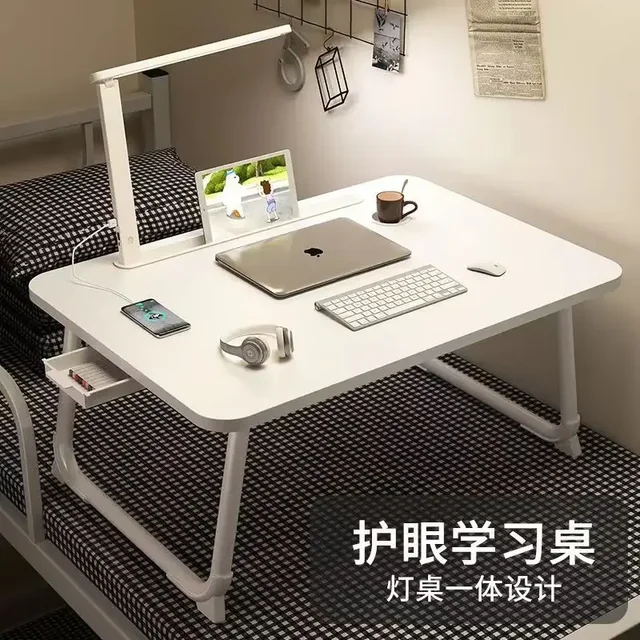 Bed with Desk Lamp Foldable Writing Reading Study Table with Eye Protection Desk Lamp Bed Computer Desk