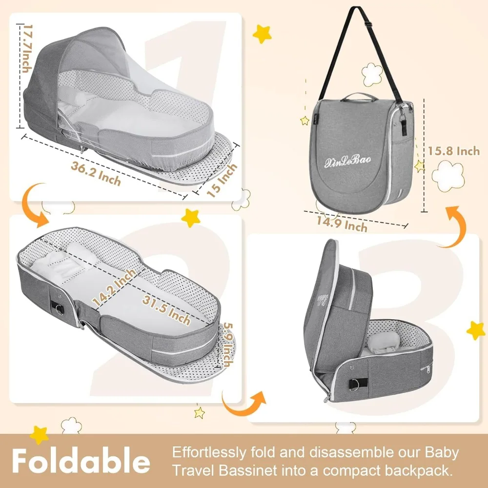 Baby Travel Bassinet Portable Bassinets - Foldable Baby Co-Sleeping Bed Lightweight Travel Pod Infant Travel Bed 3