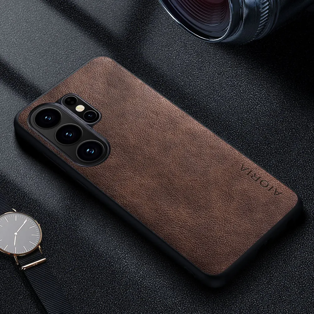 Premium Luxury Leather Phone Case - Retro Business Style Solid Color Cover