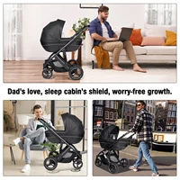 Poussette multifonctionnelle 3 en 1 pour bébé - Landau léger pour nouveau-né, poussette de voyage pliable pour mère et enfant, poussette convertible pour nourrisson avec berceau 2