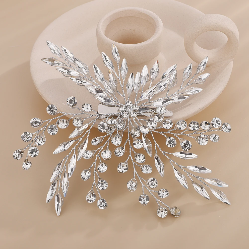 Trendy Rhinestone Gold Silver Bridal Hair Clip Women Girls Chic Party Wedding Hair Accessories Handmade Vintage Headpiece Tiaras