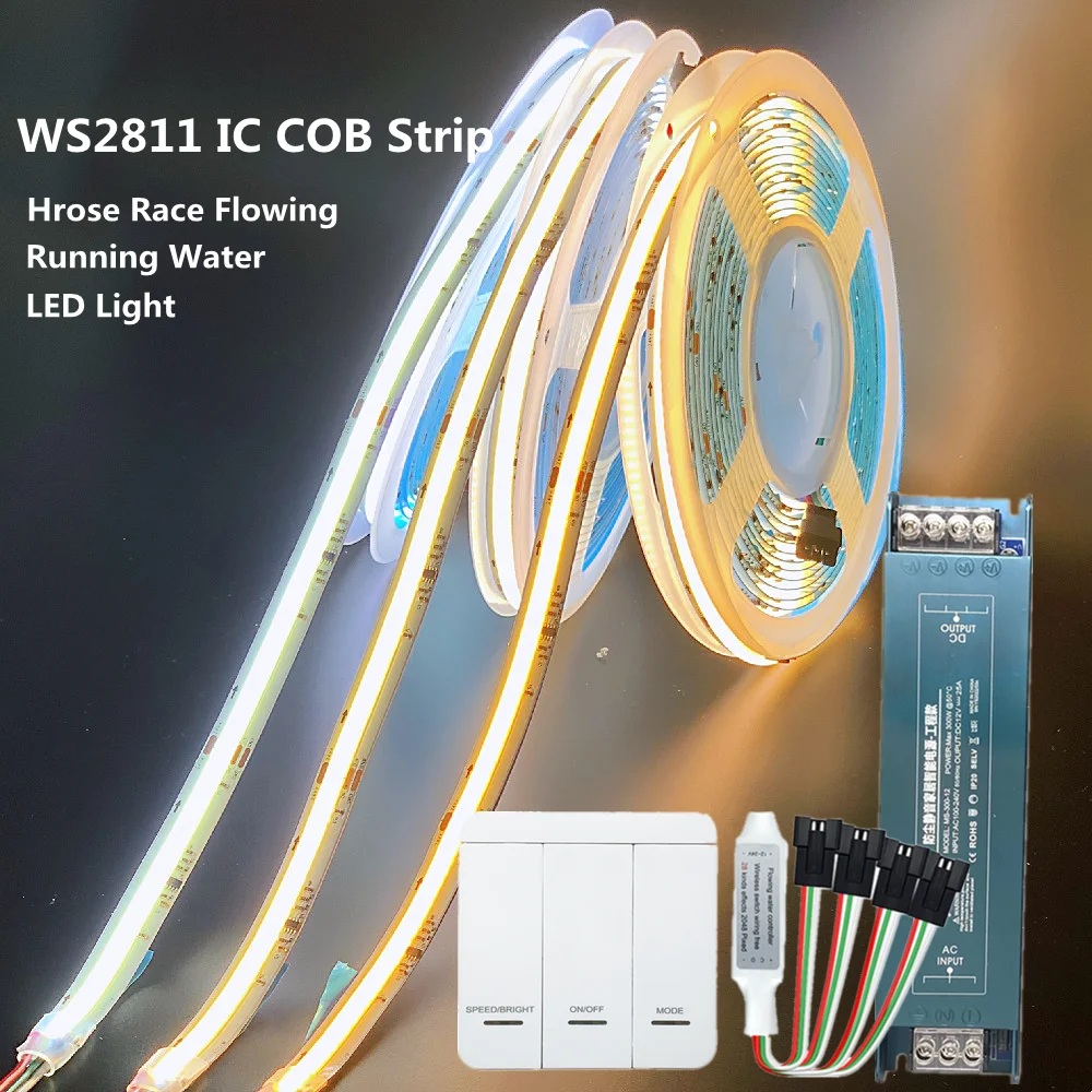

WS2811 IC COB Running Water LED Strip Lights DC24V Horse Race LED Tape Lamp with Button Panel Controller 5M 10M 20M Full Set