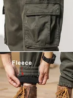 2023 New Multi-Pockets Winter Cargo Pants Men Fleece Liner Thick Warm Slim Fit Joggers Streetwear Casual Cotton Thermal Trousers 2