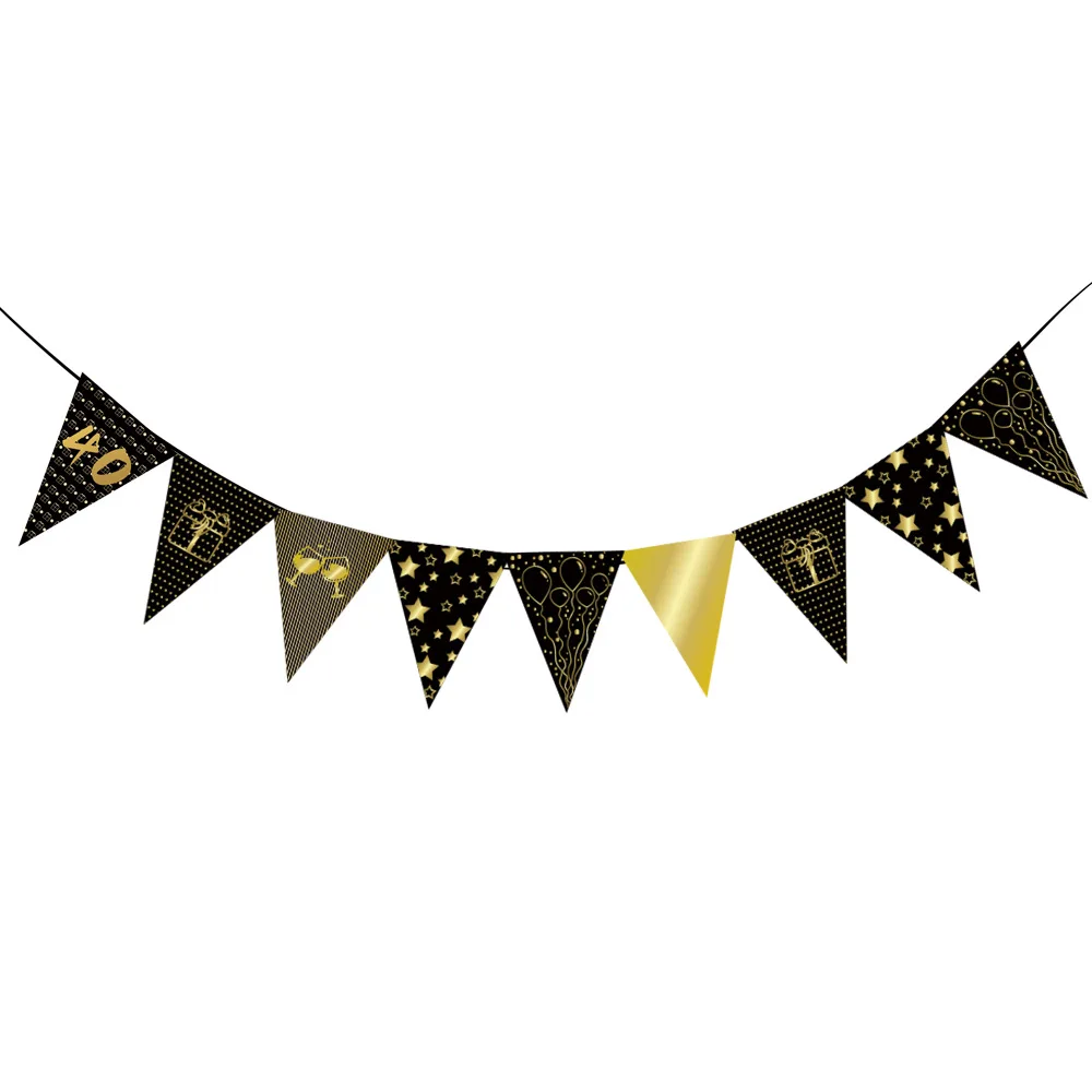 1set Gold Black 18 30 40 50 60 paper banner anniversary birthday party decorations adult wedding decoration garland supplies