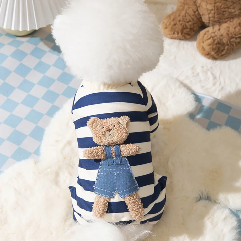 100% Cotton Kawaii Pet Striped Jumpsuit Clothes for Small Dogs Sweet Pajamas Cute Cartoon Pattern Kitten Puppy Shirt Pajama pet clothes