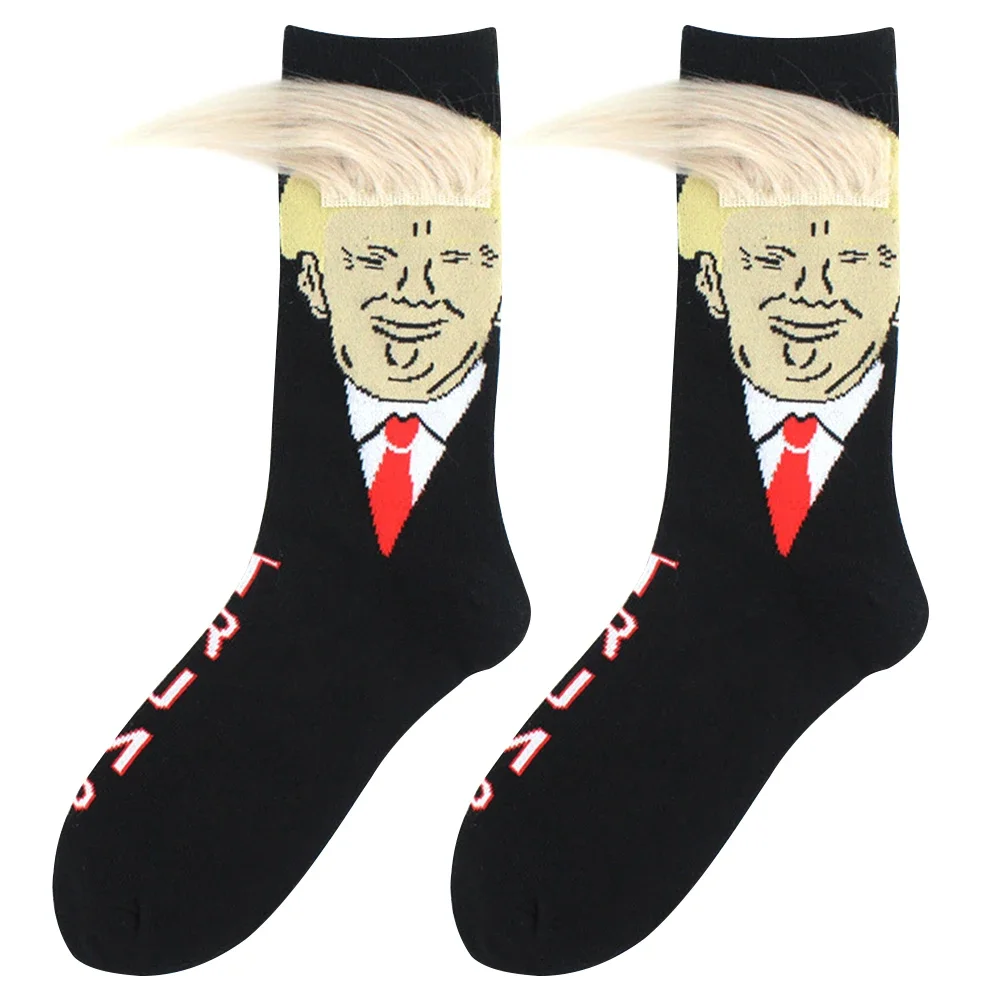 donald trump socks Donald Trump Socks 3D Fake Hair Men Crew Socks Mens Compression Sock Streetwear Novelty Hip Hop Spoof Funny Trump