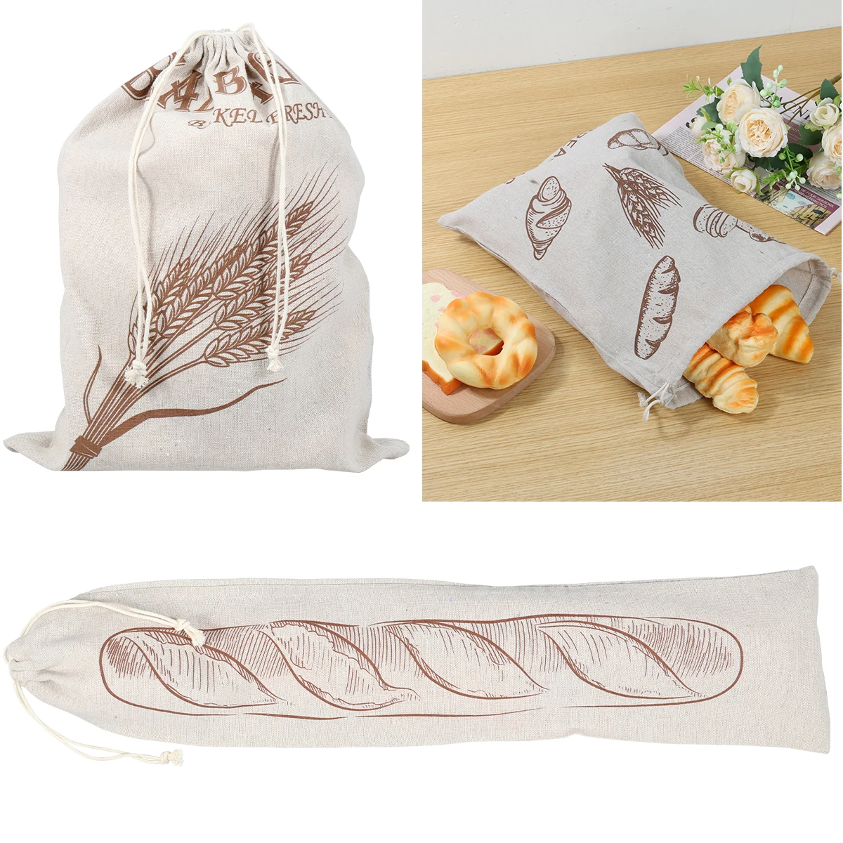 Linen Bread Storage Bags with Zipper Closure for Kitchen