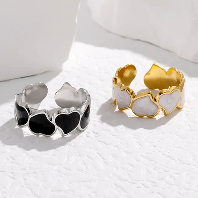 88128-f445b4.jpg Bague Vintage en acier inoxydable pour femmes, anneau d'ouverture d'huile goutte à goutte blanche, Simple, couleur or, géométrique réglable, bijoux 2023