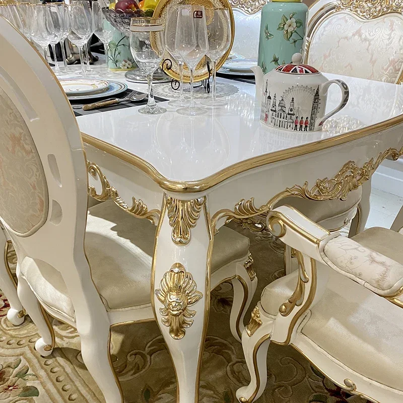 European solid wood dining table and chair combination restaurant large family dining table luxury rectangular 8-person t