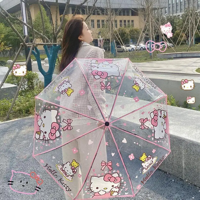 

Автоматический зонт Kawaii Sanrioed аниме Hello Kt Cinnamoroll Kuromi прозрачный мультяшный милый складной портативный Дождь аксессуары