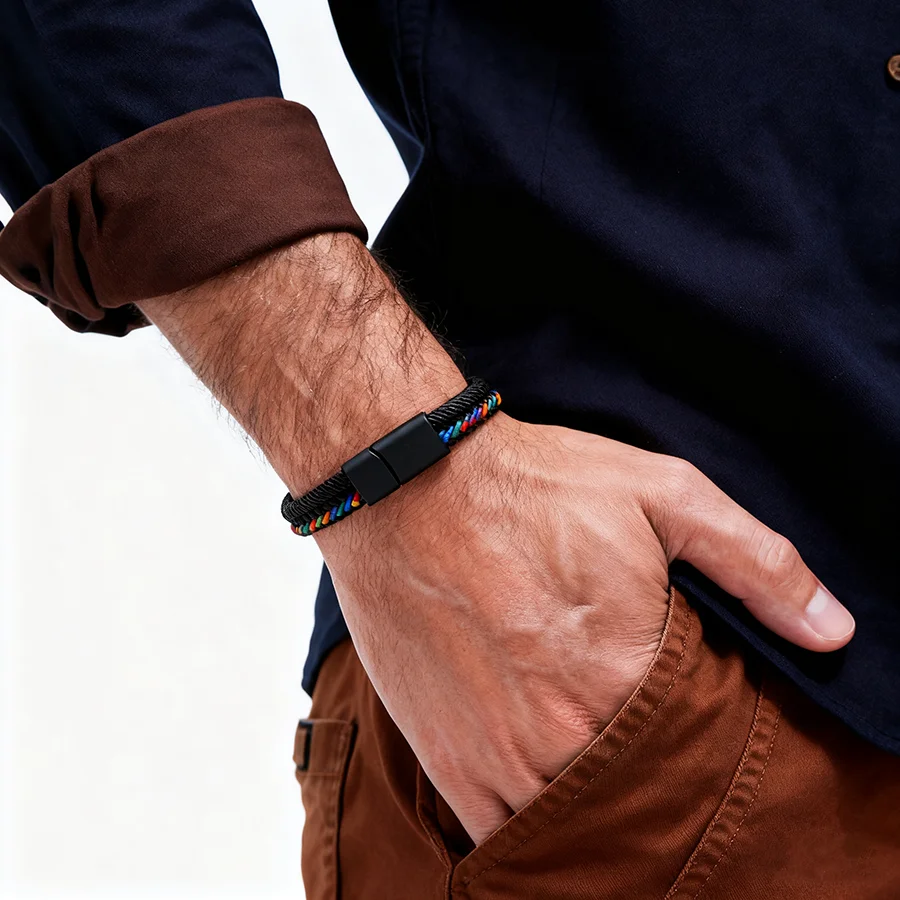 Handmade Rope Bracelet For Men Detachable Buckle Ethnic Fabric Bangle