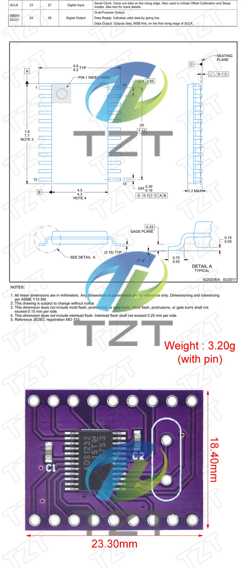 TZT 1/3PCS CJMCU-1232 ADS1232 24-bit Ultra Low Noise Analog-Digital-Wandler ADS1232IPWR Für Arduino STM – Detail 4