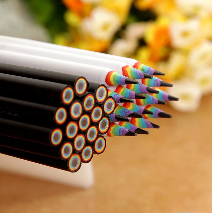 5pcs Rainbow Pencil 2B Pencil Black and White Suit Creative Personality Student Pencil Rainbow Pencil