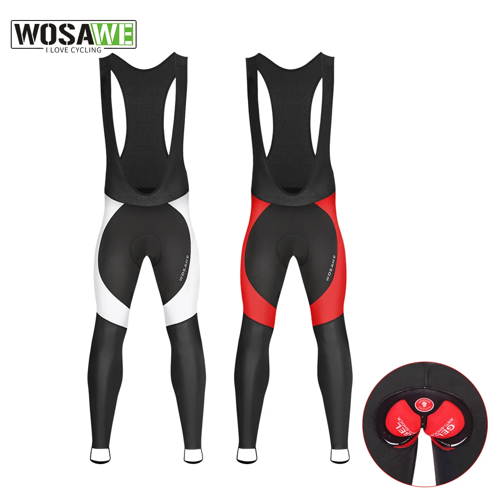 WOSAWE Men's Cycling Bib Pants  With 5D Gel Padded Winter Thermal Fleece Warm Mountain Bike Pants Bicycle Tights Trousers Shorts