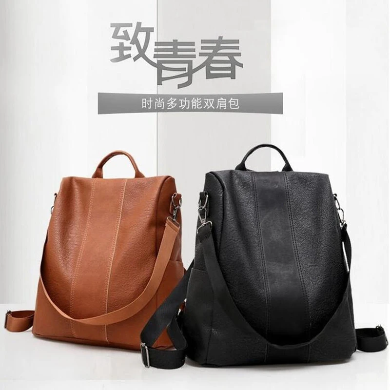 Anti-theft Vintage Leather Backpack Women Shoulder Bag Ladies High Capacity Travel Backpack School Bags for Girls