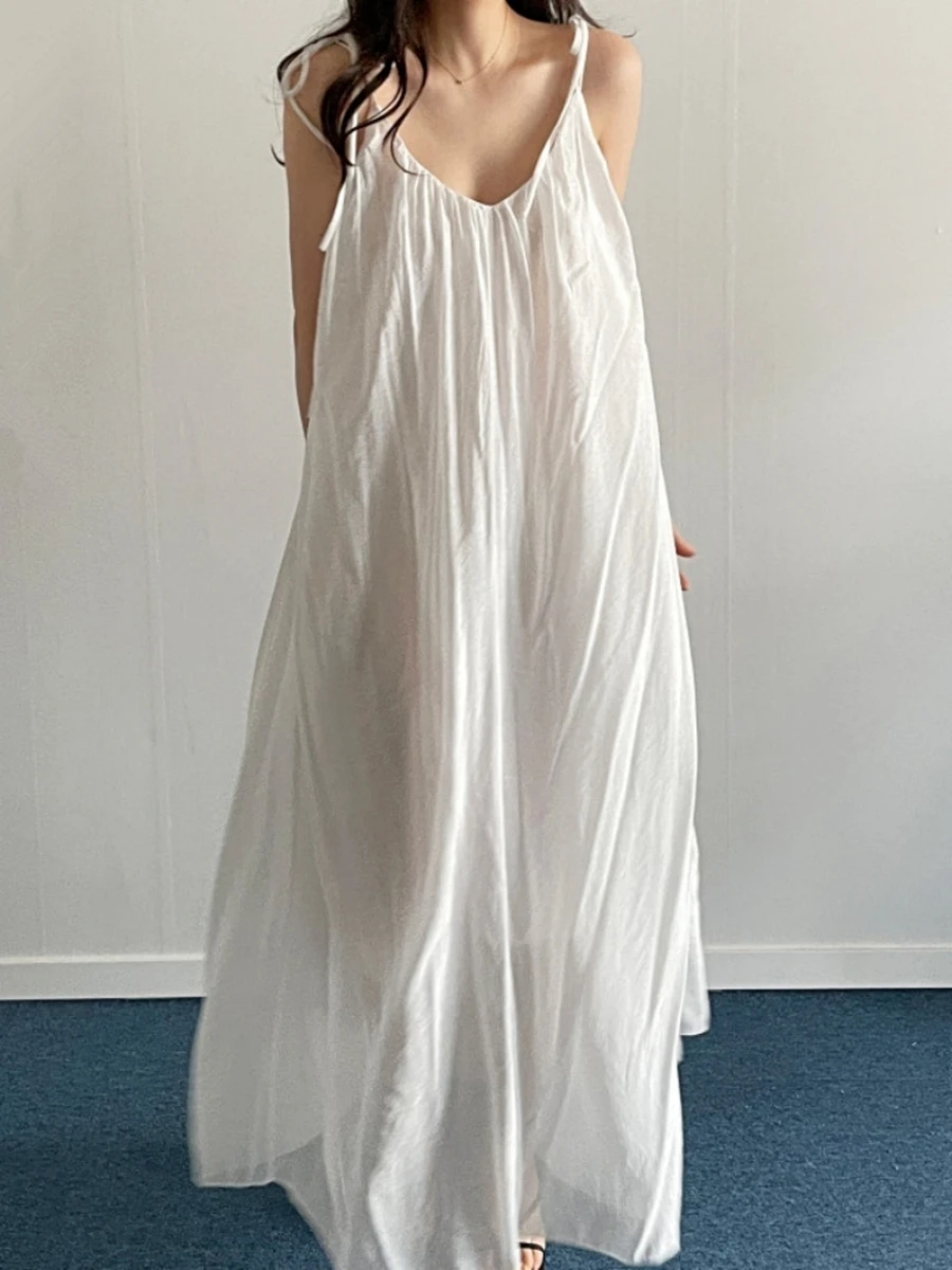 

Long Dress Women Summer 2023 New Sleeveless Chic Backless Sexy Fashion Elegant Lace Up Fashion Female Holiday Beach Clothes