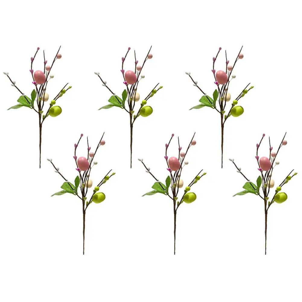 NEW 6pcs Artificial Easter Floral Stems Branches With Easter Eggs Berries  For Arrangement Centerpiece Wreath Decor