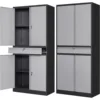 Metal Garage Storage Cabinet w/Drawer,4 Door Tool Cabinet w/Lock-2 Adjustable Shelves for Garage Home Office (Black & Gray) 1