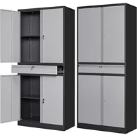 Metal Garage Storage Cabinet w/Drawer,4 Door Tool Cabinet w/Lock-2 Adjustable Shelves for Garage Home Office (Black & Gray) 1