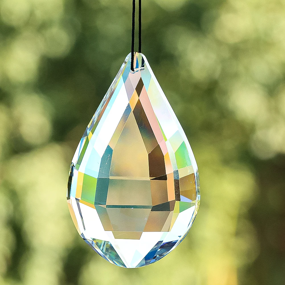 Sun Catcher Crystal Pendant Sun Catchers Window Ornament 90mm Crystal Prism Suncatcher AB Color Glass Faceted Prism Rainbow Maker Light Catcher Pendant Window Garden Hanging Decor Props