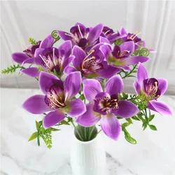 Elegant White Silk Orchid Bouquet - Set of 10 Artificial Flowers for Home and Event Décor (PURPLE)