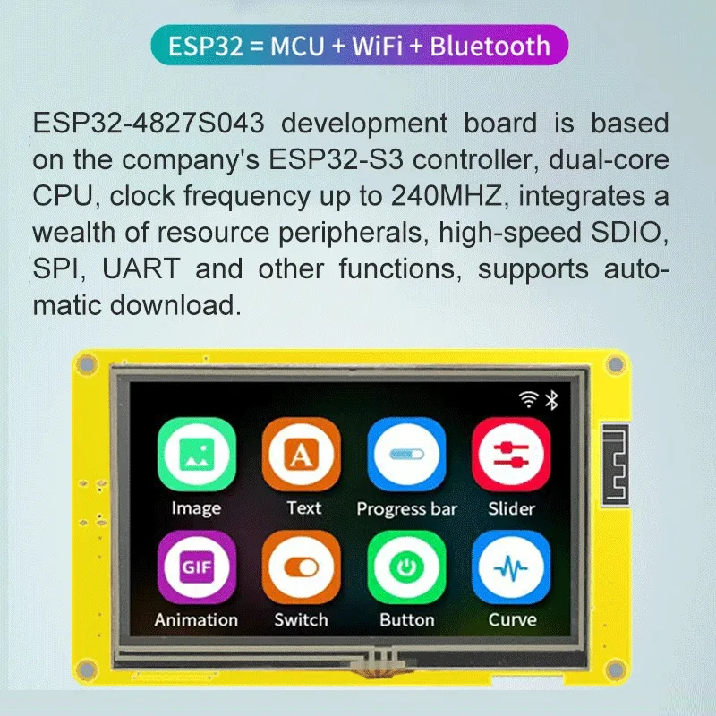 Arduino Smart Display ESP32-S3 4.3 Inch IPS 800*480 Smart Display for Arduino LVGL HMI 8M PSRAM 16M Flash WIFI&Bluetooth RGB LCD Screen + Tutorial