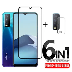6 - in - 1 Tempered Glass Full Glue Screen and Lens Protector - Vivo Y20i (2 Front Glass)
