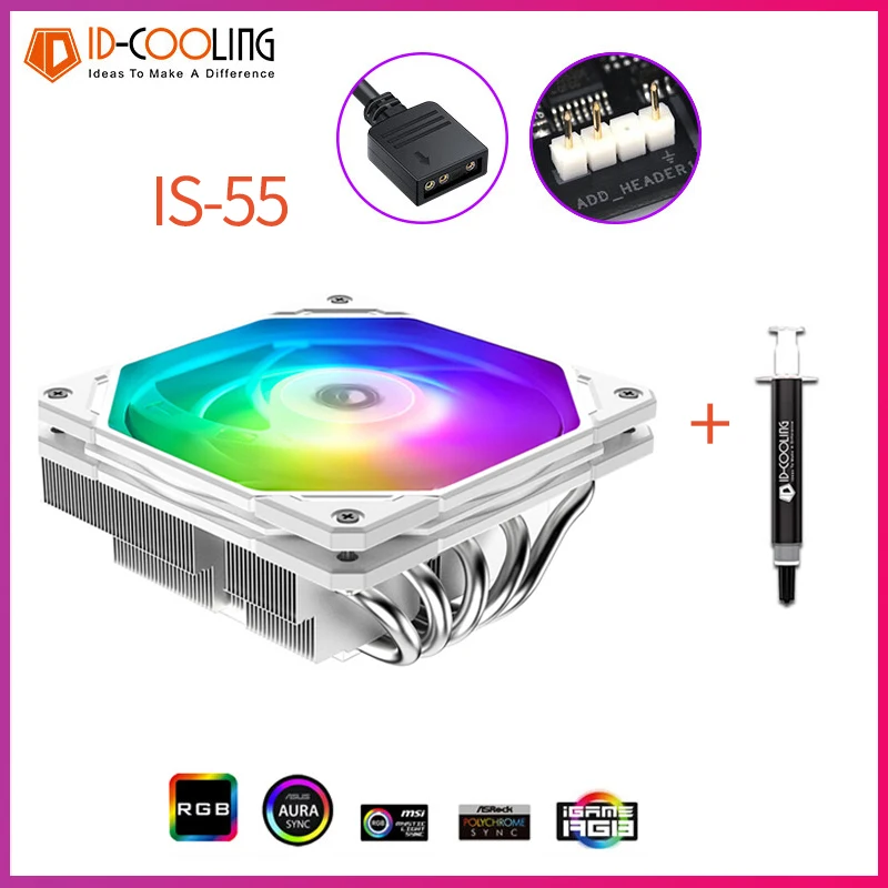 

ID-COOLING IS-55 Low Profile CPU Cooler Radiator 5 Heat Pipes 120MM Fan ARGB Air Cooler For LGA1700/1200/115x Ryzen AM4 AM5