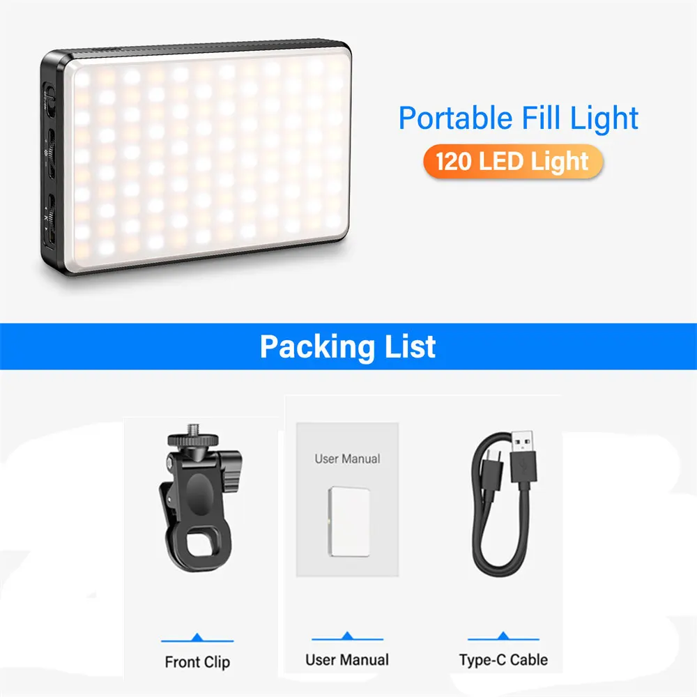 Recarregável Clip Fill Video Light Alta Potência Resistente Clip Ajustado Modos de Luz para o Telefone Ipad Tablet Selfie 120 Led - Image 5