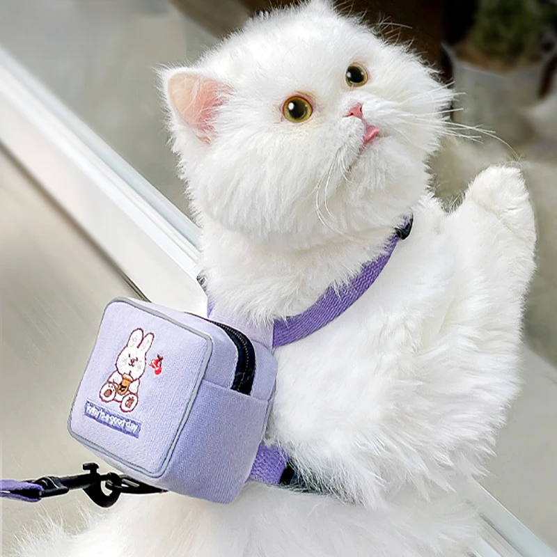 

Adjustable Cat Dog Harness Set with Leash Anti Escape Vest with Backpack Straps Safety Lock for Walking for Small Medium Pet
