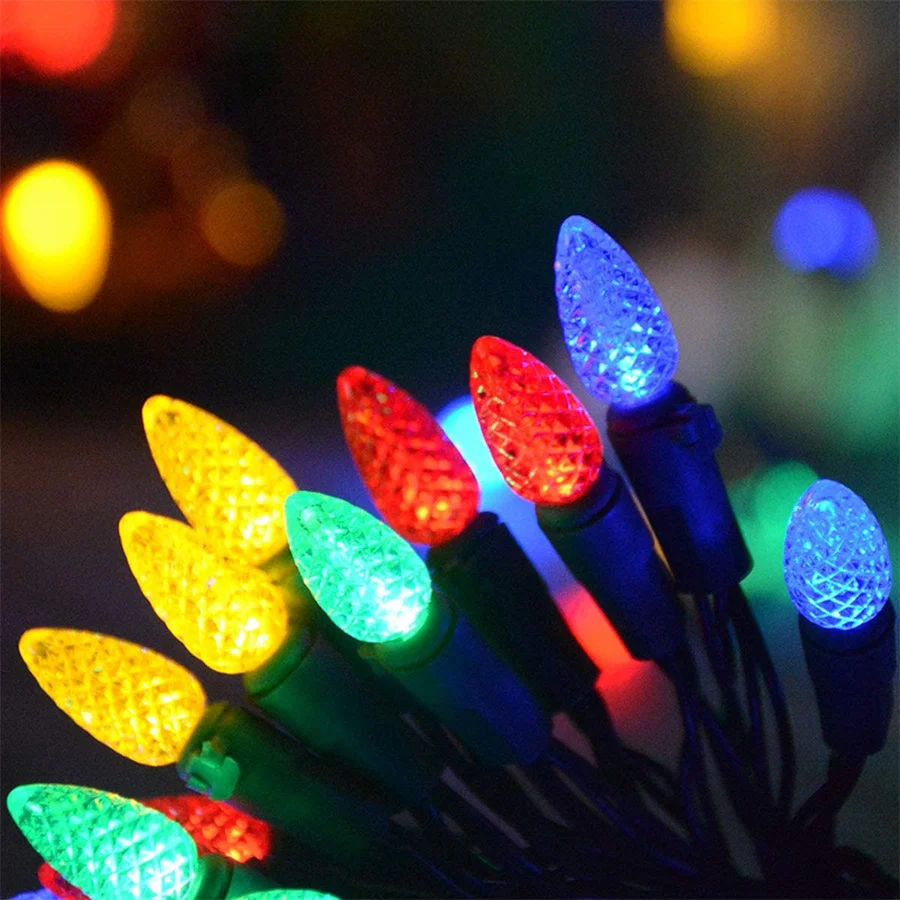 thumbnail image 1 of Guirnalda de luces LED navideñas C6 de 5 m y 10 m para exteriores, con forma de fresa, para árbol de Navidad, jardín, patio, fiesta, boda, decoración, 1 of 5