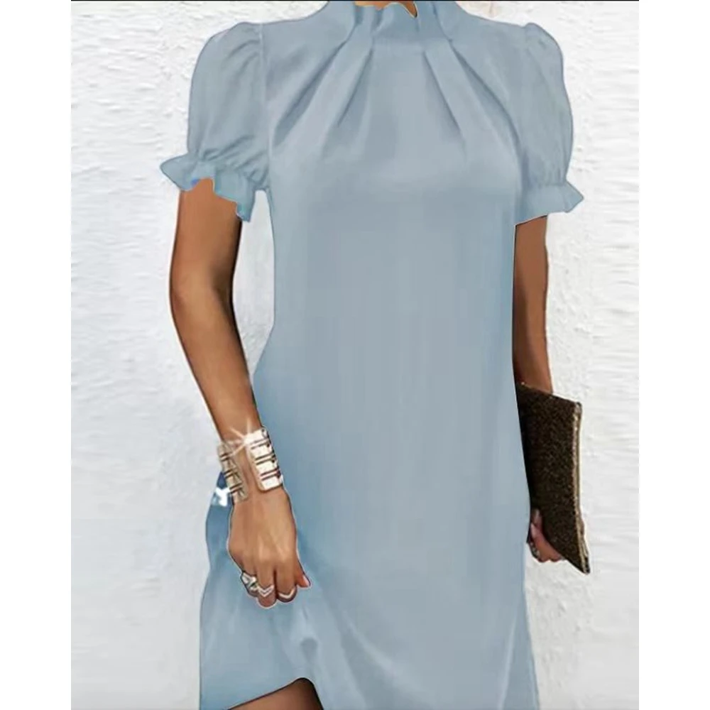 

Summer Casual Sweet Short Sleeve Elegant Mini Dress for Women Streetwear Female Fashion Ruched Birthday Party Dress Vestidos