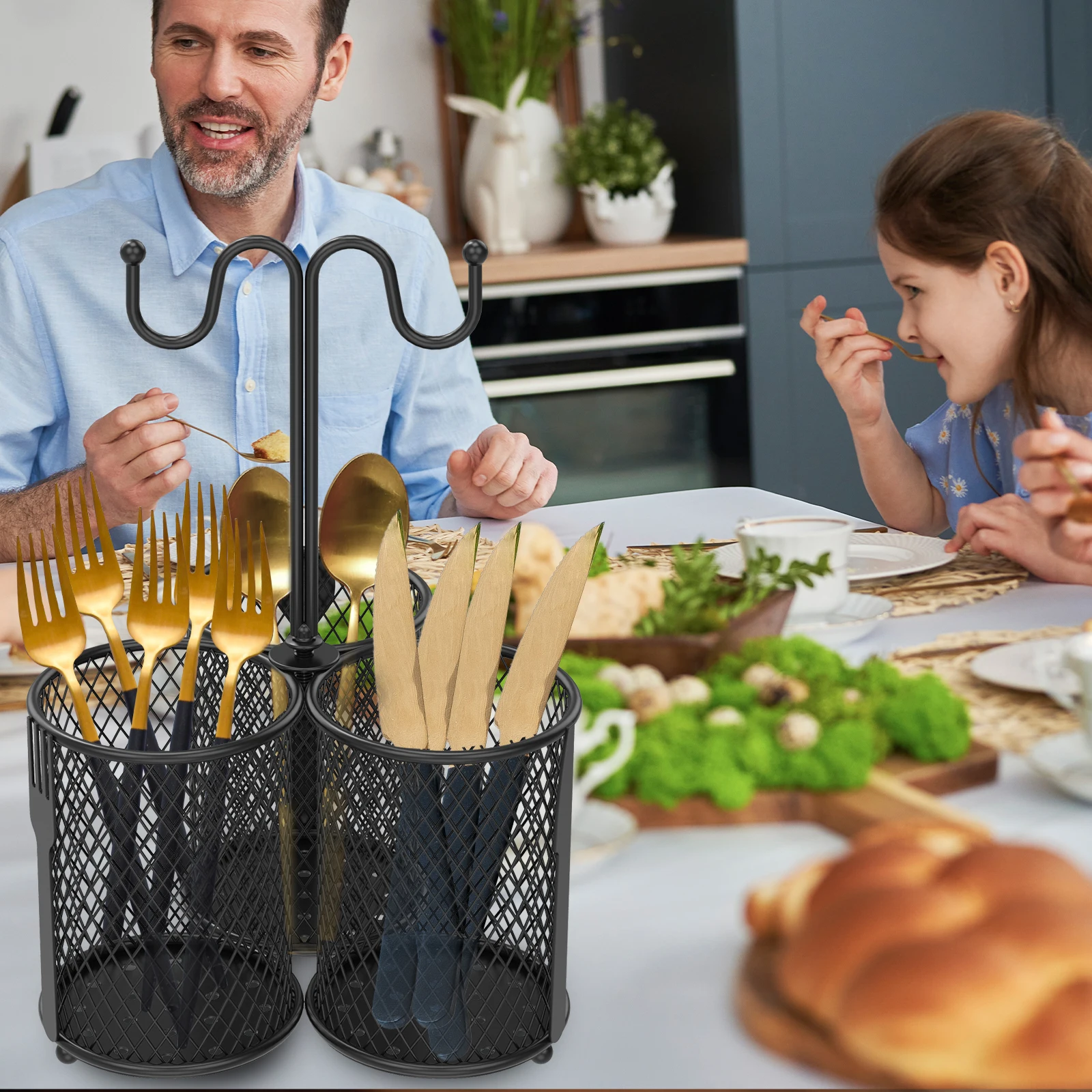 Utensil Caddy Silverware Cutlery Holder Kitchen Countertop Flatware Organizer Metal Utensil Holder Rack  Drying Rack For Home 6