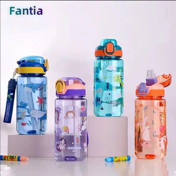 600ml Dinosaur Water Bottle For Kids Water Sippy Cup With Silicone Straw Leakproof Plastic Water Bottles Summer Kids Water Cup 1