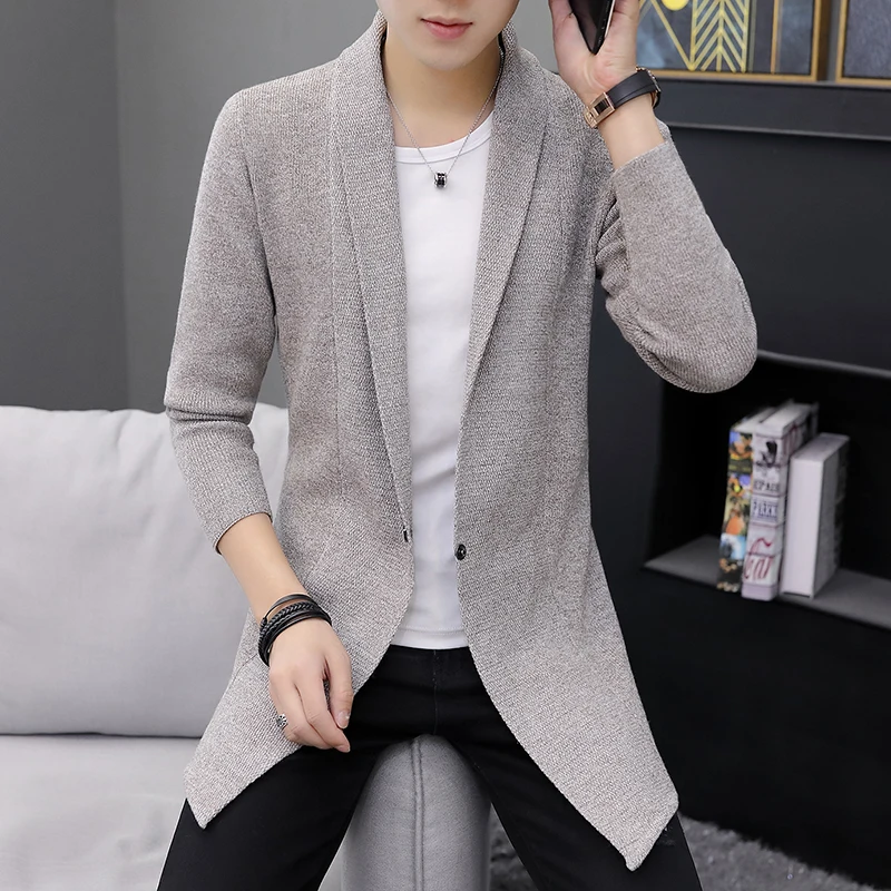 Mens Autumn and Winter Sweaters Men's X-long Knitted Sweaters Jackets Men Long Style Cardigan Solid Color Sweatercoat 4