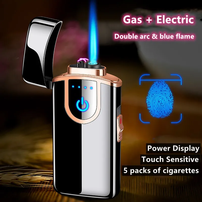 Accendino USB al Plasma elettrico a doppio arco antivento da esterno in  metallo fiamma blu dritto Turbo torcia butano Gas accendisigari regalo da  uomo - AliExpress