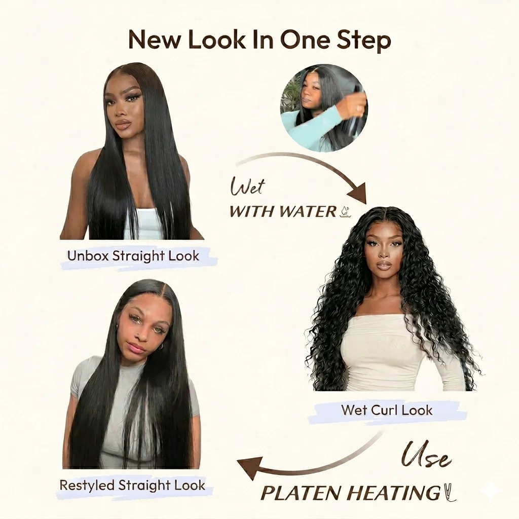 2-In-1 Straight To Water Wave Glueless 100% Human Hair Wig Dream Curl 13x4 Full HD Lace Frontal Glueless Wigs With Drawstring 4