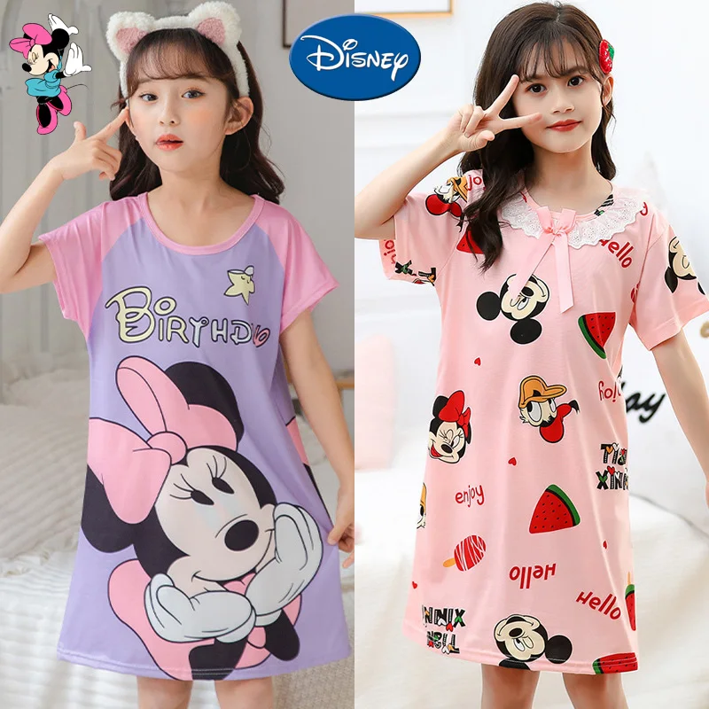 Disney-Camisón Mickey Mouse para niñas, ropa de dormir de manga corta, cómoda, con animación, de verano - AliExpress