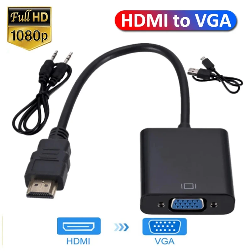 HDMItoVGAAdapterCablewith35mmAudioPowerSupplyFullHDMIMale