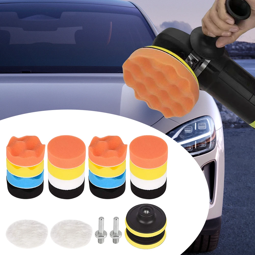 22Pcs 3 Inch Foam Pad Buffer Kit Washable Car Polisher Pads Kit Buffing Waxing Clean Polish for Auto Motorcycle Remove Scratches