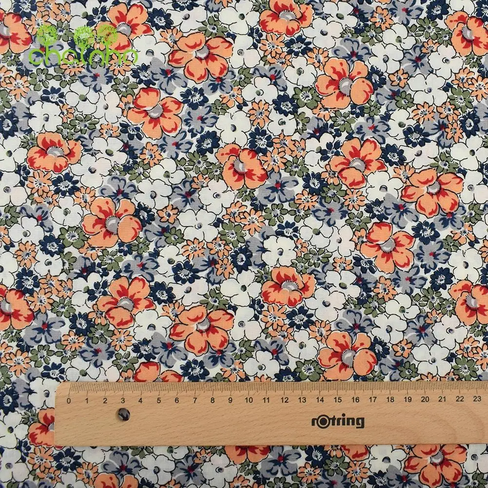 Chainho,Printed Plain Poplin Cotton Fabric,DIY Quilting Sewing Material,Patchwork Cloth,Floral Series,8 Designs,3 Sizes,15PC29