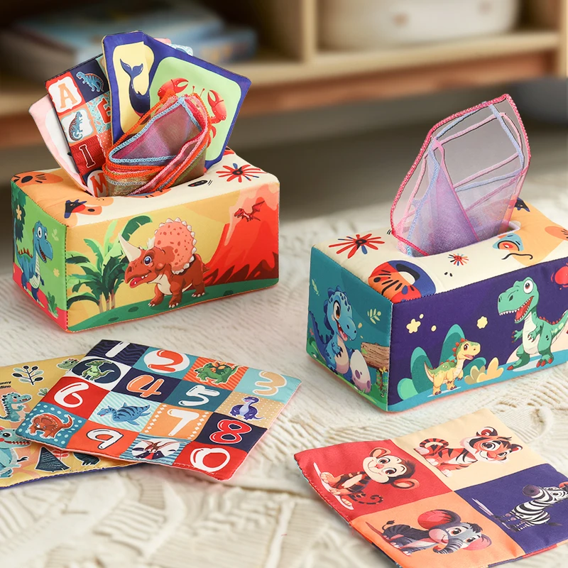 Baby Toys Baby Tissue Box Toys Hand-Eye Coordination Soft Pleated Sensory Toys for Toddlers Gifts for Boys and Girls